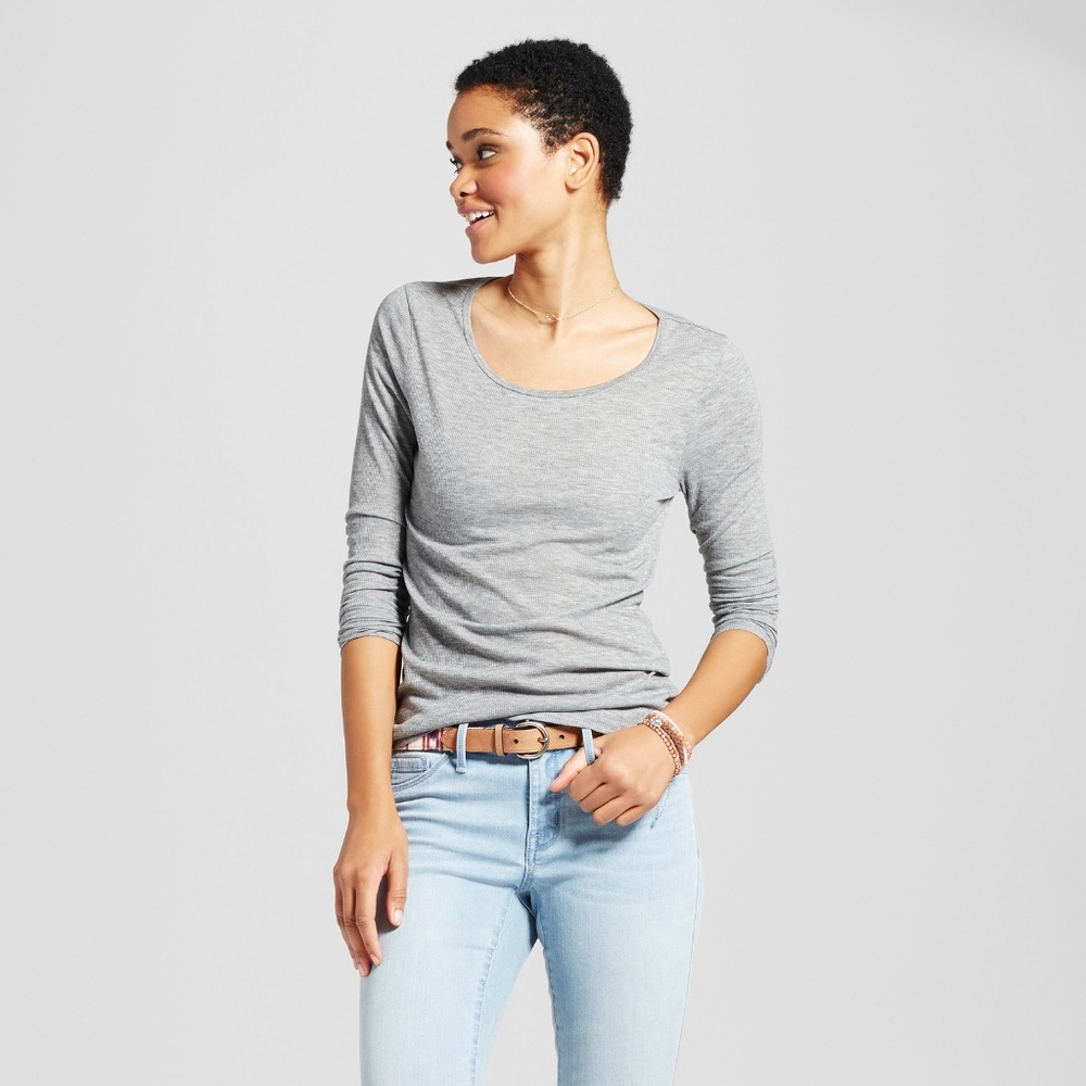 Mossimo Women’s Gray Scoop Neck Long Sleeve T XL
